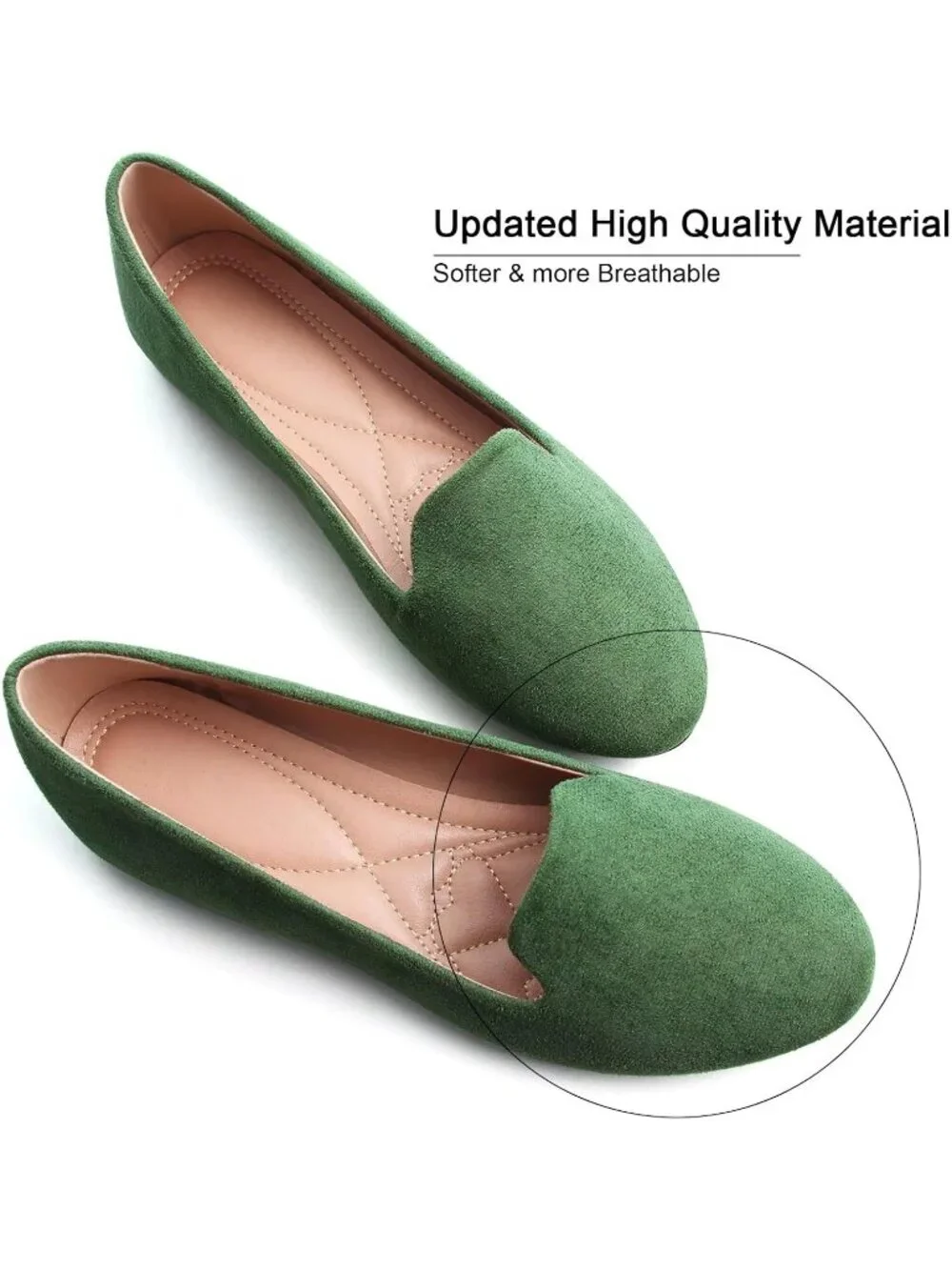 Women Army Green Round Toe Comfortable Low Heel Slip On Loafer Ballet Flat Shoes